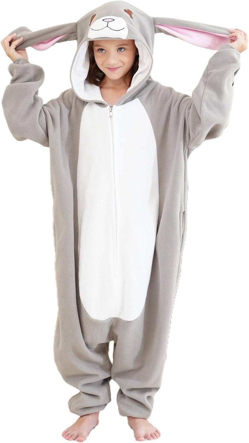 Unisex Kids Onesie, Flannel Cosplay Animal Costume Halloween Onesie Pajamas Home Clothing Rabbit-1 6-8 Years