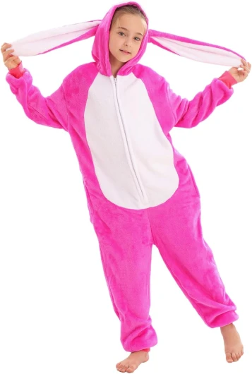 Animal Onesie Costume for Kids Halloween Costumes for Girls Boys Cosplay Outfit Rabbit Bunny Pink 130(7-8 Years)