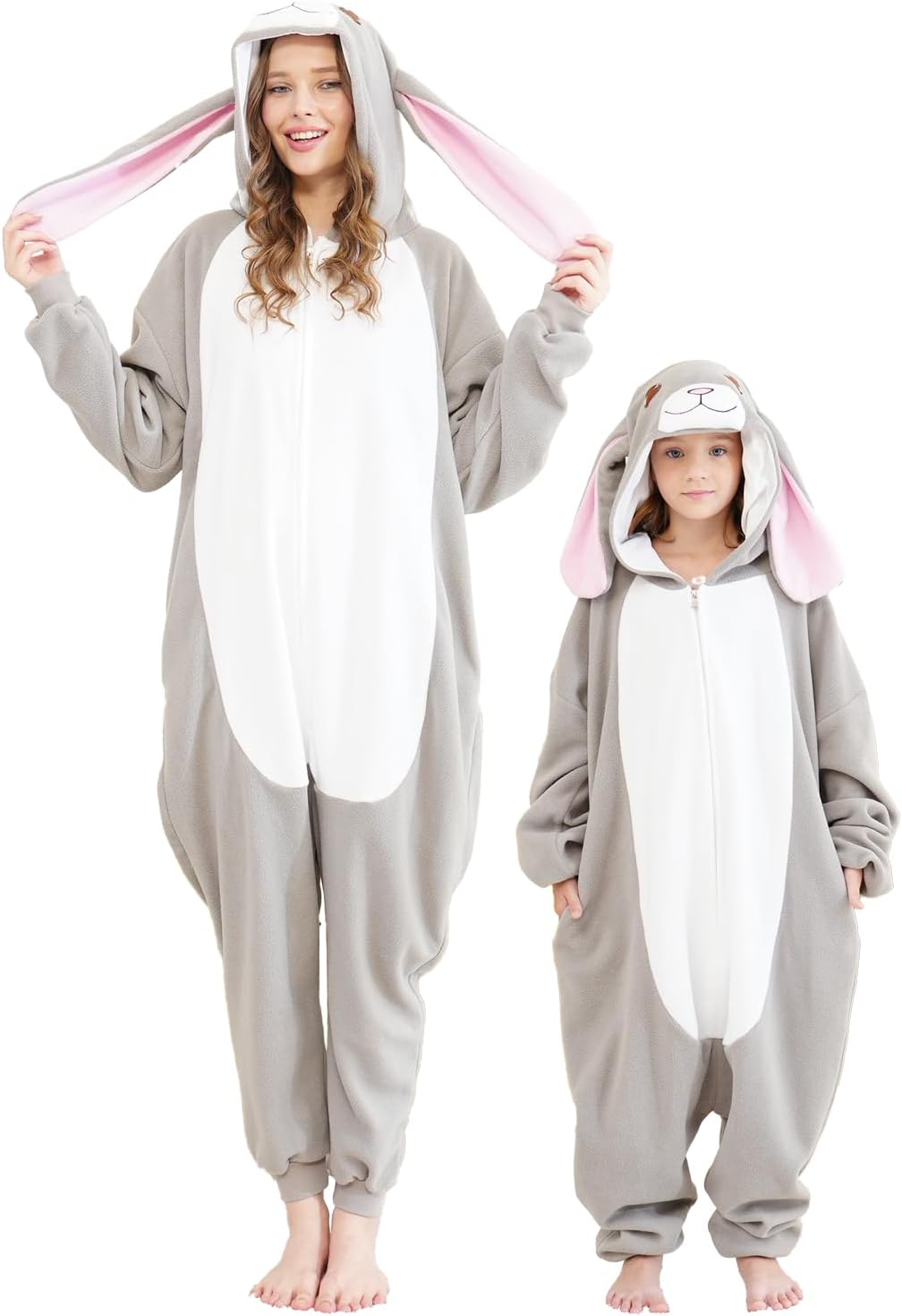 Unisex Adult Onesie Pajamas，Polar Fleece, Cosplay, Animal Onesie Halloween Costume, and Homewear Bunny Large