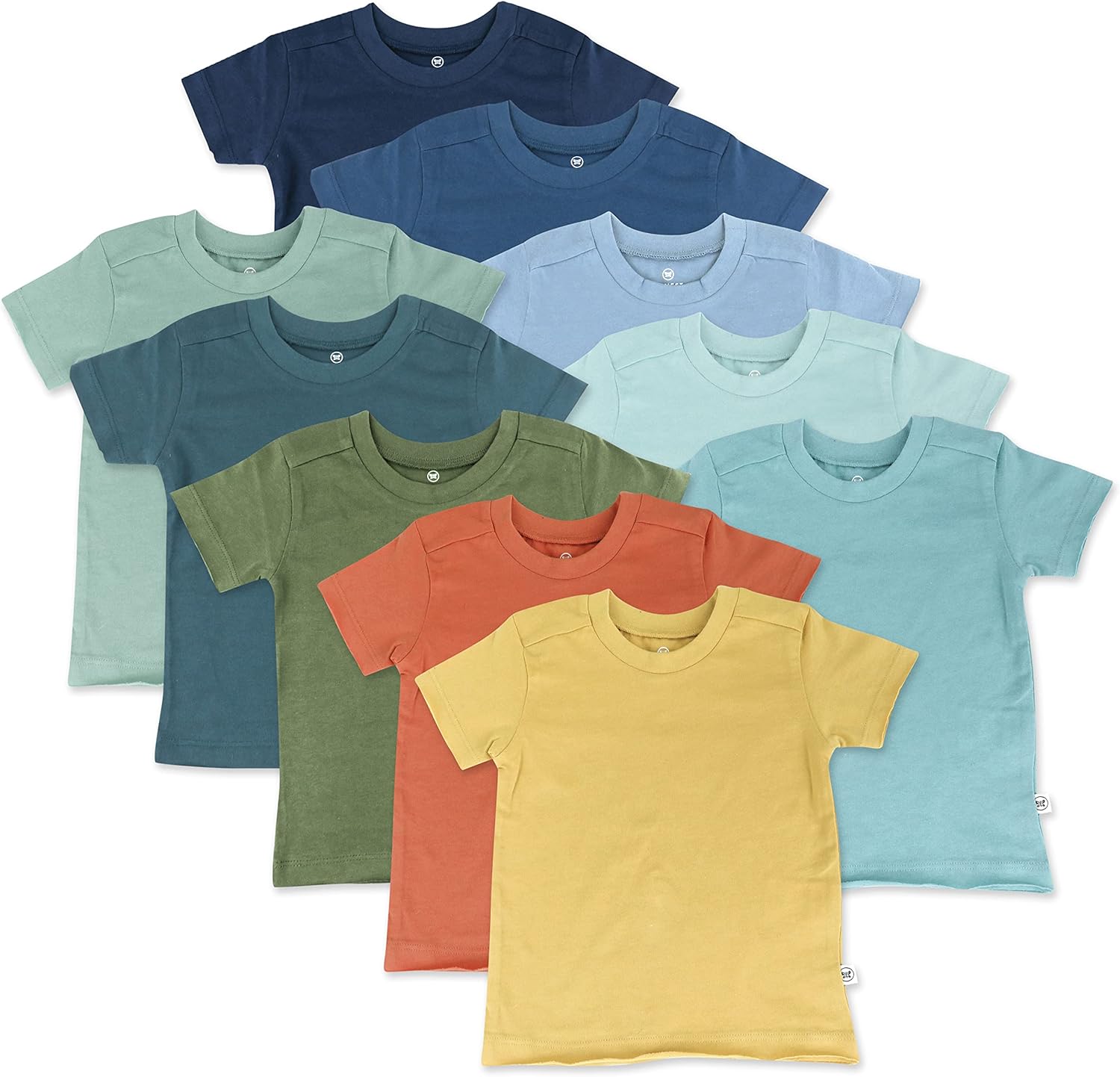 10-Pack Short Sleeve T-shirts 100% Organic Cotton Baby, Toddler, Little Kids, Boys, Girls, Unisex 3T Rainbow Gems Blues 10