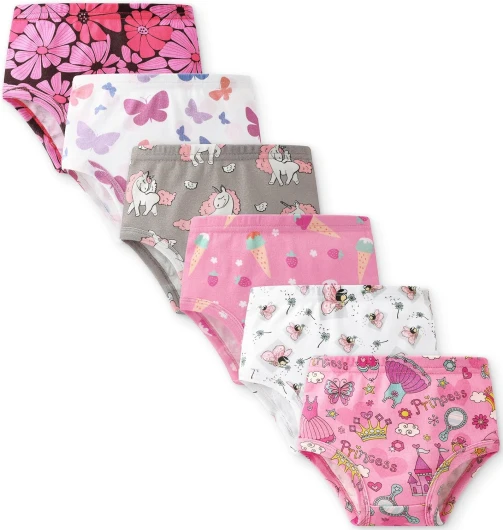 Girls' Underwear, 100% Organic Cotton Soft Toddler Kids Underwear, Tag-free Comfort Girls Panties, 6-Pack Pink Castle Black White 4-5T