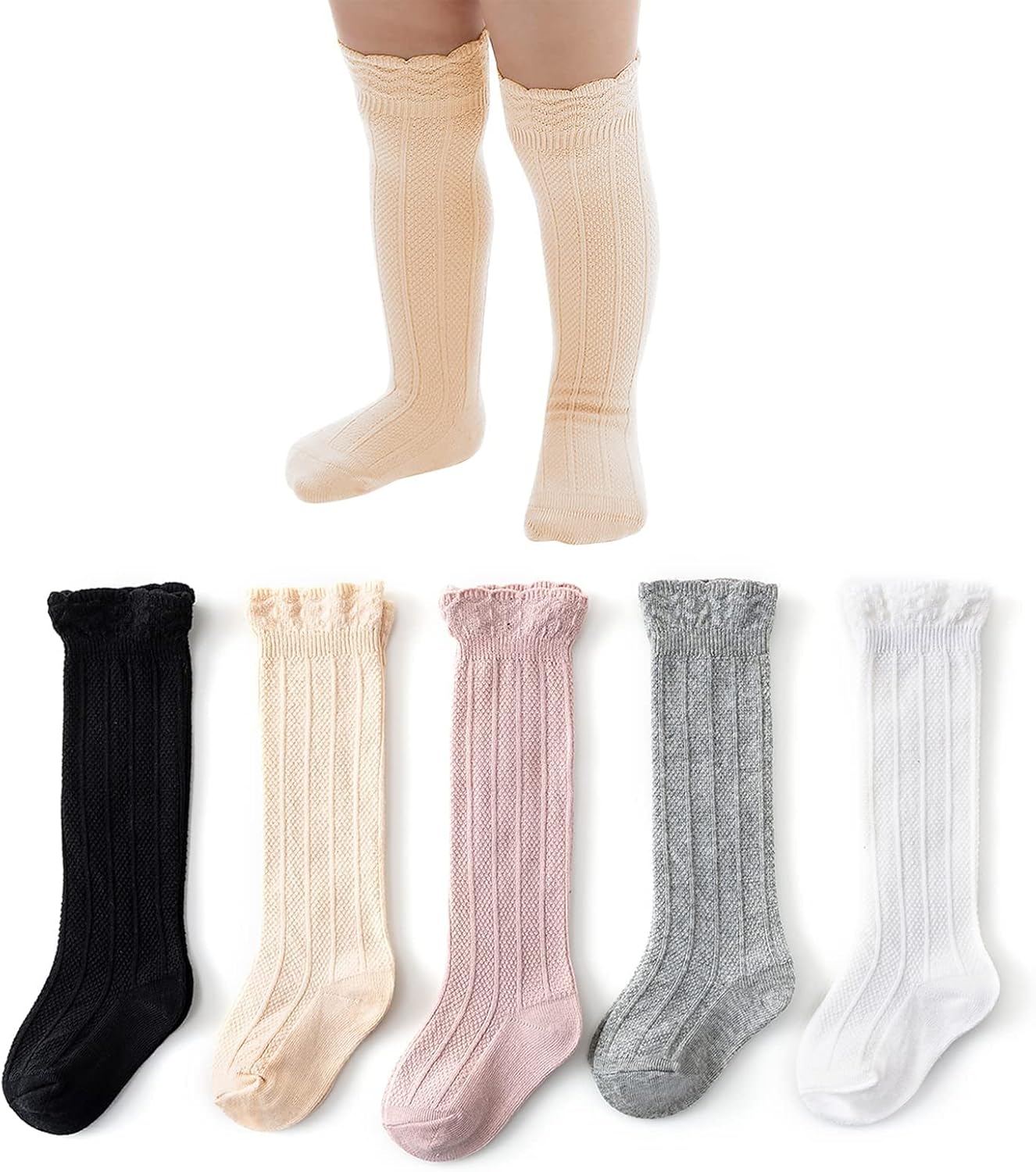 Baby Knee High Socks - Girls & Boys Newborn to Toddlers - Ruffled Tube Socks 6-12 Months 01 a 5 Pack Colorful