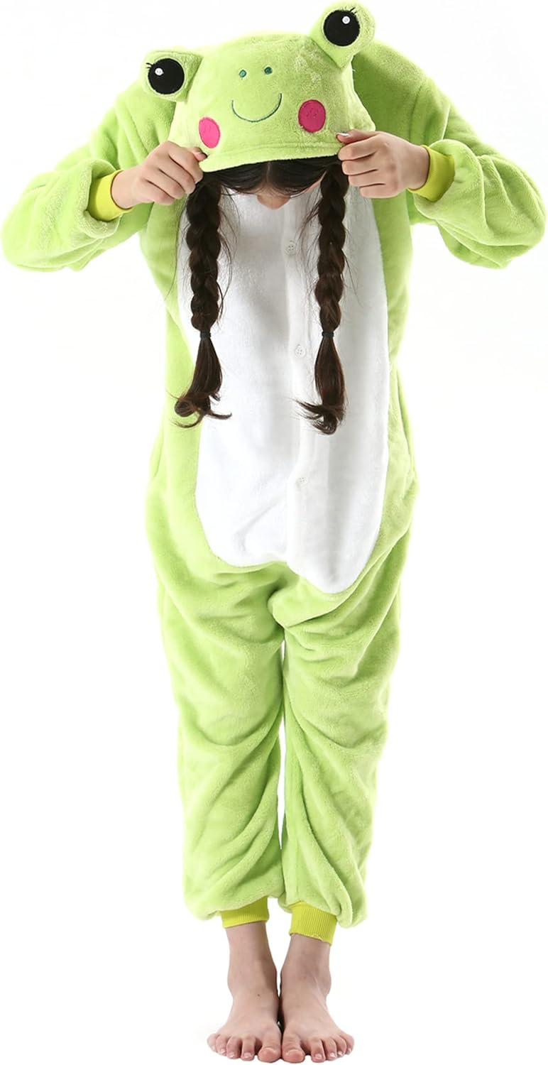 ATOZ Onesie for Kids, Animal Pajamas Halloween Cosplay Costume for Girls Boys Frog 8-9 Years