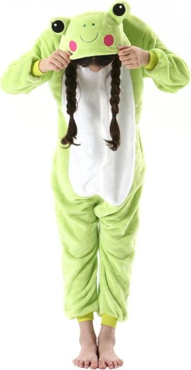 ATOZ Onesie for Kids, Animal Pajamas Halloween Cosplay Costume for Girls Boys Frog 8-9 Years