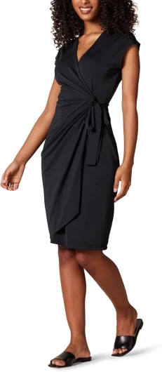Women's Classic Cap Sleeve Wrap Dress (Available in Plus Size) Small Black