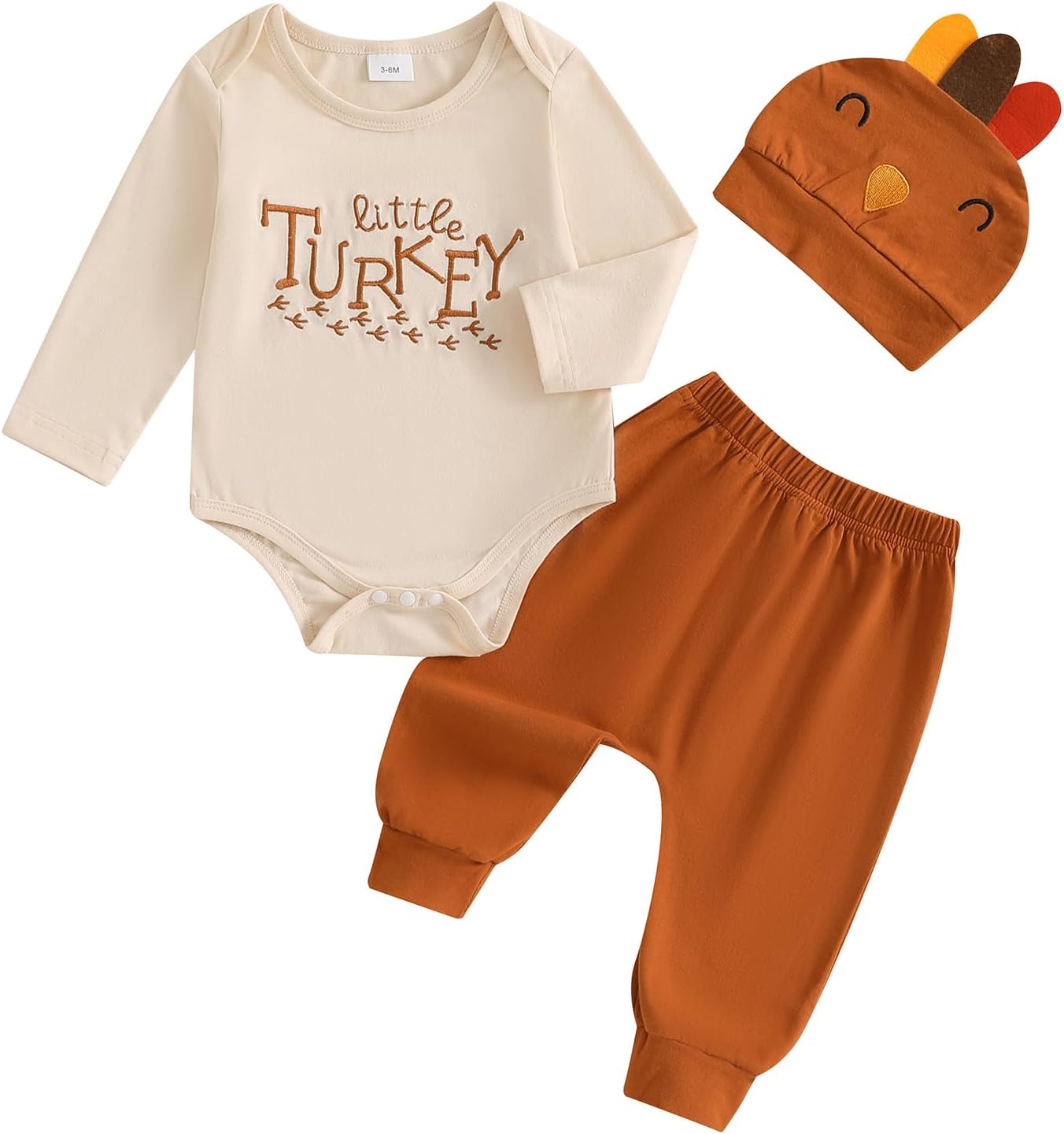 My First Thanksgiving Baby Boy Outfit Infant Little Turkey Hat Bodysuit Pants Newborn 1st Thanksgiving Outfits Little Turkey Khaki Brown 0-3 Months