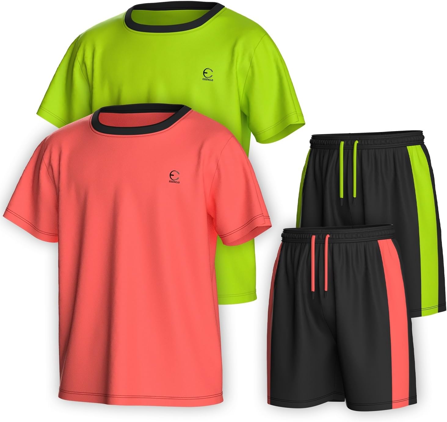 Boys Clothing Sets Tagless Loose Athletic Performance Crew Neck T-Shirt and Short Outfits Size 3-16 (4 Piece Set) 11-12 Set-11