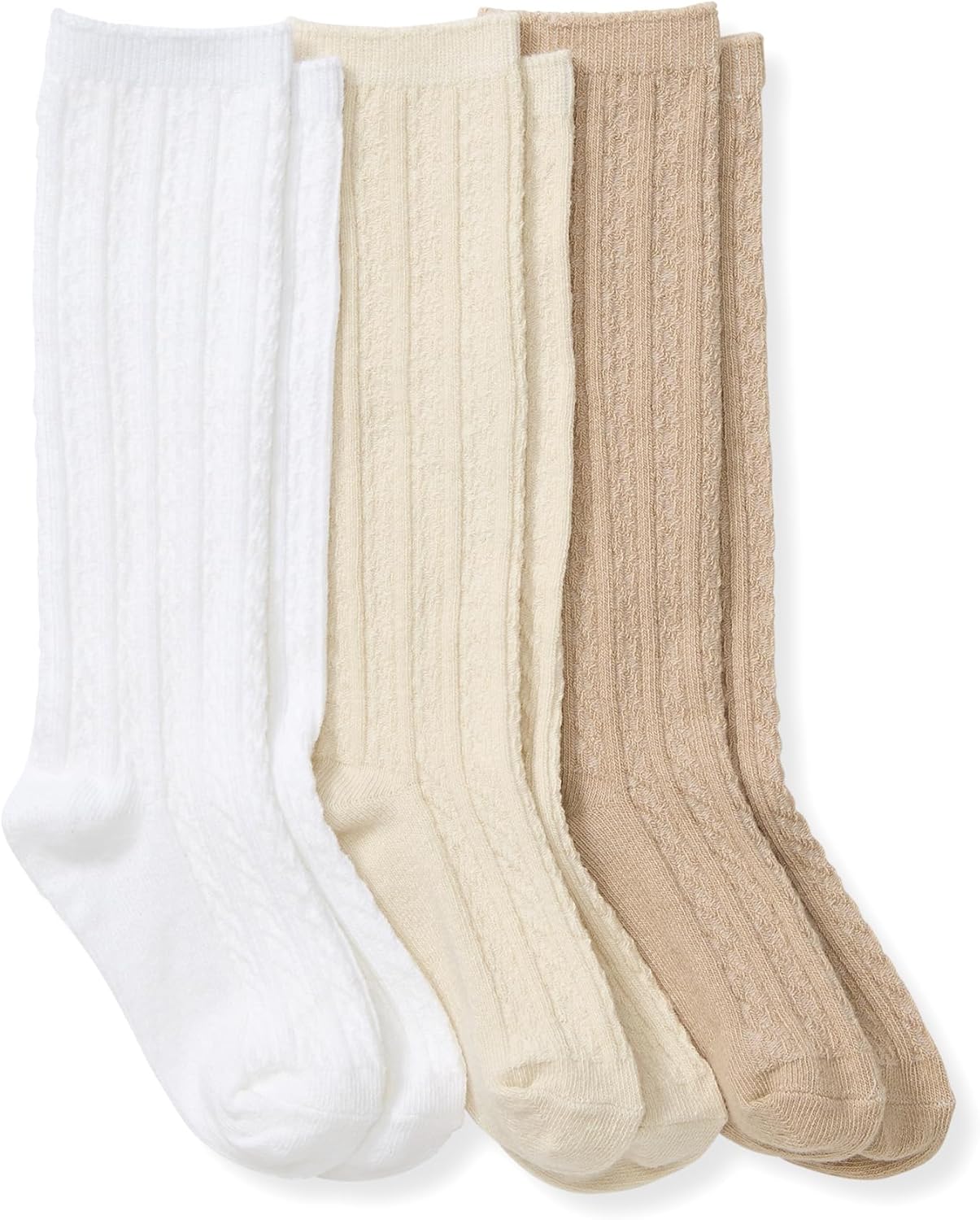 Burt's Bees Baby Baby Girls' Set of 3 Cable Knit Knee-high Organic Cotton Stockings Socks 2-3T Oat Multi