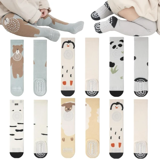 Baby Toddlers Knee High Non Slip Socks with Grips Girl Boy Non-Skid Socks Newborn Infant Floor Crawling Tube Stockings 1-3T Style3