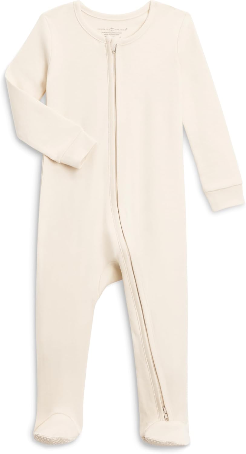 Baby Zip-Up Footed Sleeper with 2-Way Zipper - Newborn Organic Cotton Pajamas 6-12 Months Natural