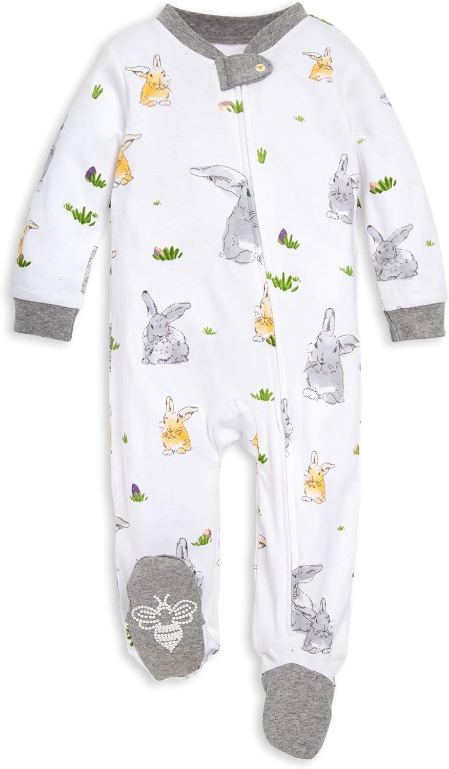 Burt's Bees Baby Baby Girls Pajamas, Zip Front Non-Slip Footed Sleeper Pjs, 100% Organic Cotton Baby Newborn Bunny Trail
