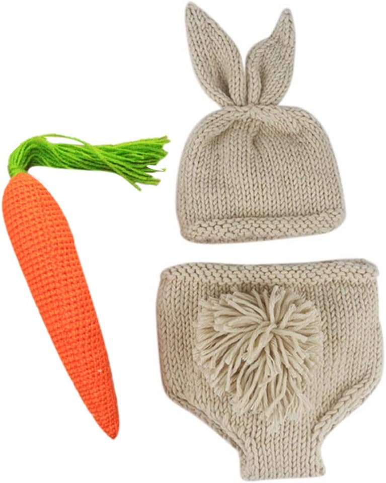 Newborn Baby Boys Girls Easter Outfits Photography Prop Birthday Handmade Crochet Knit Carrot Rabbit Beanie Pants Hat Shorts+hat+carrot