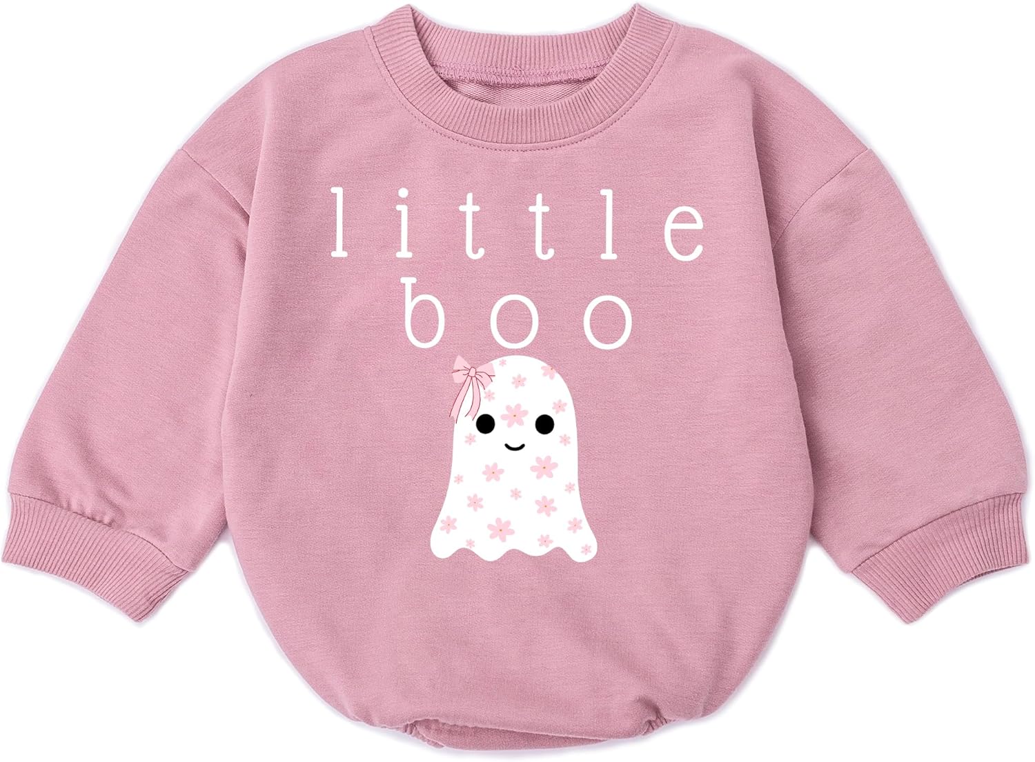 Newborn Halloween Baby Girls Romper - Little Boo Bubble Bodysuit Cute Ghost Fall Announcement Outfit Shower Gift 12-18 Months Light Mauve