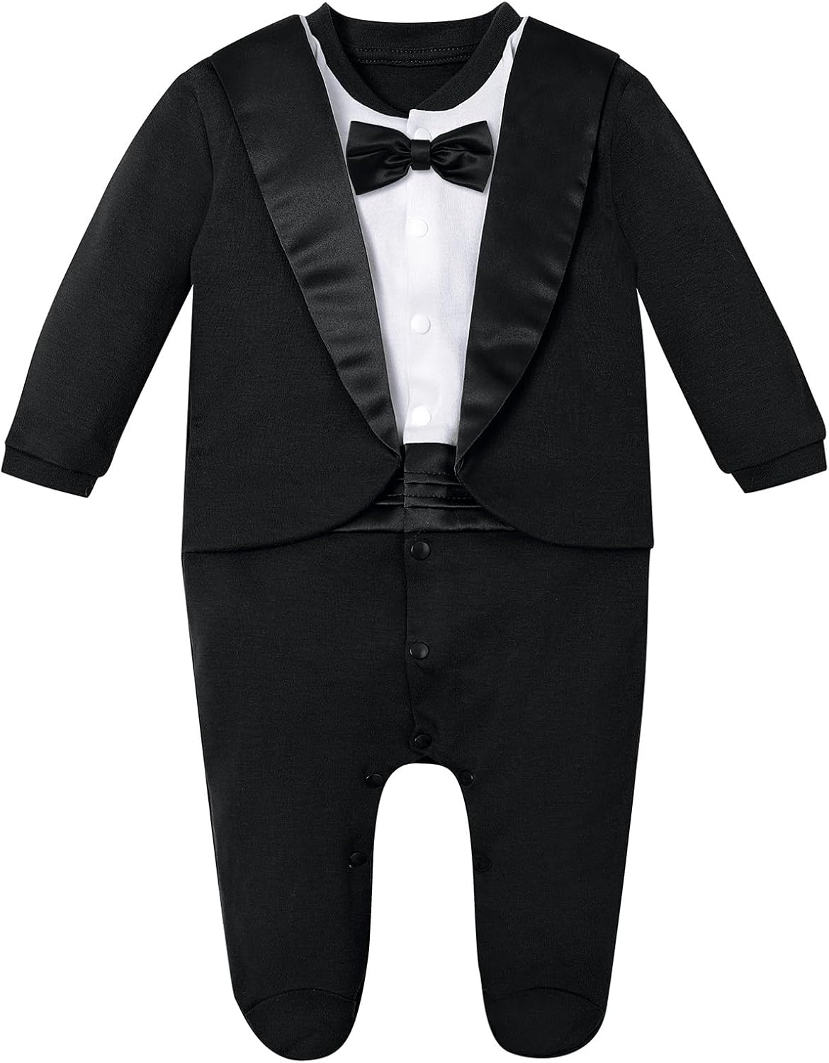 A&J DESIGN Baby Boy Tuxedo Gentleman Footie One-piece Romper with Bow Tie Newborn-9 Months 0-3 Months Black N