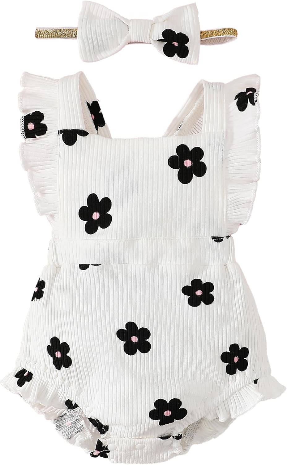 Baby Girl Ruffled Jumpsuit and Headband Set 3-6 Months Daisy