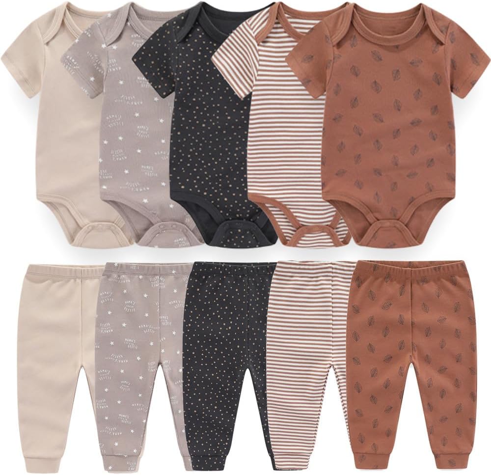 Baby Layette Set Baby Boys' 9-Piece Bodysuits Pants Set Toddler Girl Boy Unisex Baby Gift Sets 0-3 Months Coffee 2