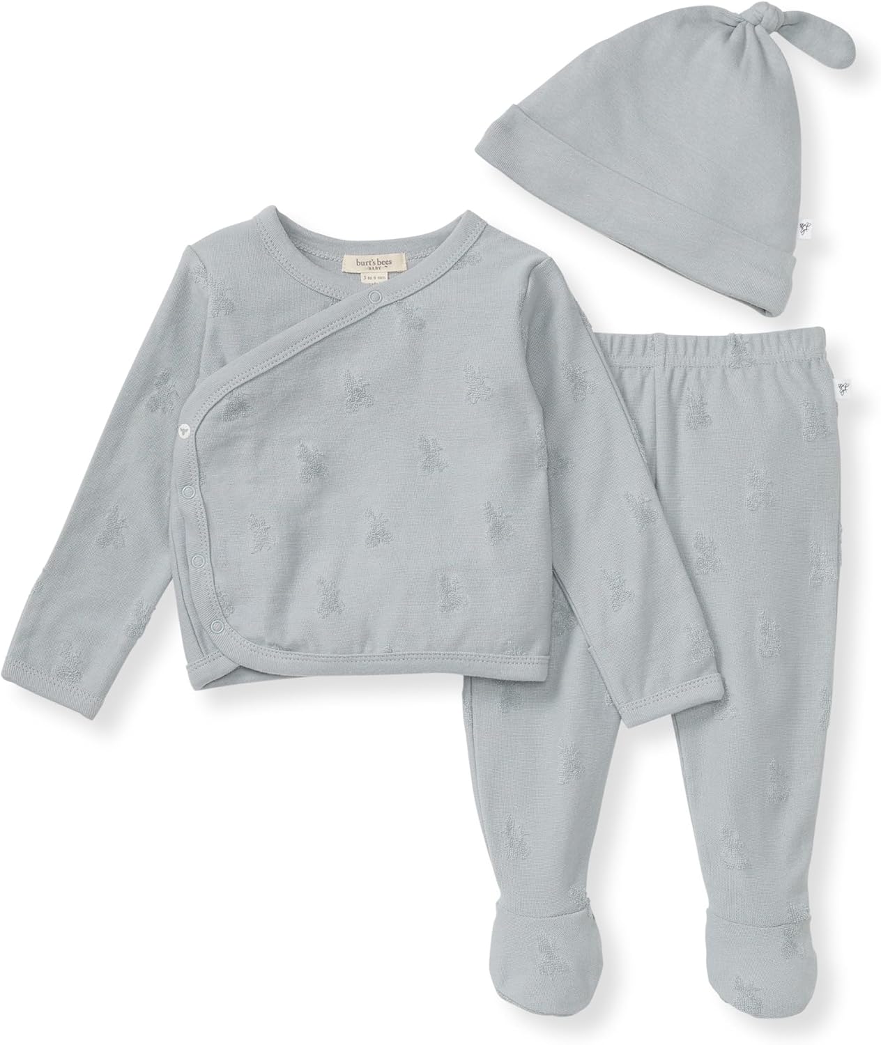 Burt's Bees Baby baby-girls Unisex Baby Take Me Home Set, 3-piece Top, Pant, and Hat Bundle Newborn Blue Raised Terry Bee