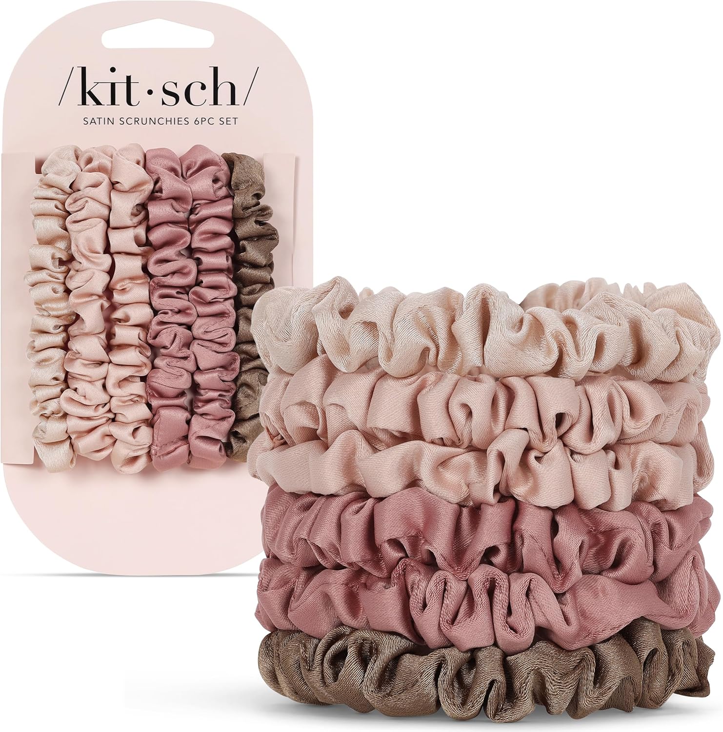 Kitsch Lot de 6 chouchous en satin pour femme – Plus doux que la soie pour les cheveux - Chouchous en satin pour filles - Élastiques à cheveux en satin pour femmes, attaches à cheveux en soie sans terre cuite