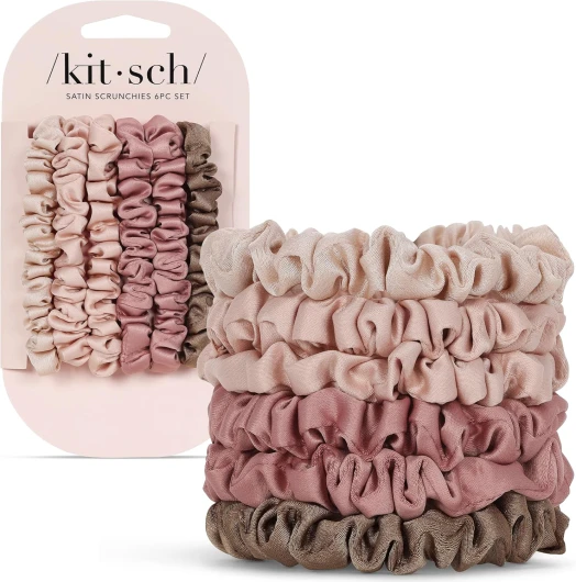 Kitsch Lot de 6 chouchous en satin pour femme – Plus doux que la soie pour les cheveux - Chouchous en satin pour filles - Élastiques à cheveux en satin pour femmes, attaches à cheveux en soie sans terre cuite