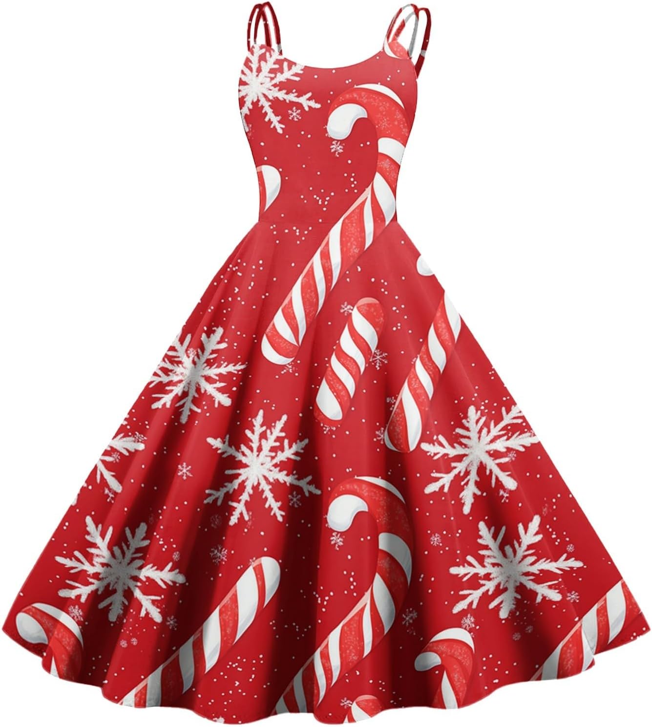 Women's Christmas Dress 1950S Retro Sleeveless Spaghetti Strap Party Dress 2024 Trendy Swing A-Line Flare Dresses #37red Medium