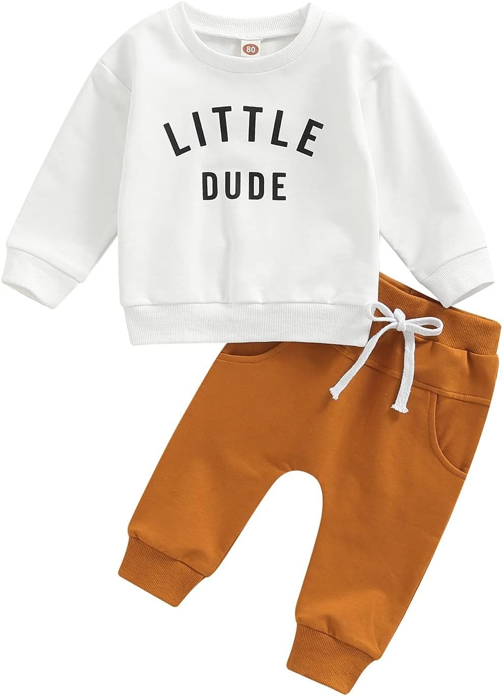 Toddler Baby Boy Fall Winter Outfits Letter Crewneck Sweatshirt Casual Pants 2Pcs Clothes Set B White-brown 0-6 Months