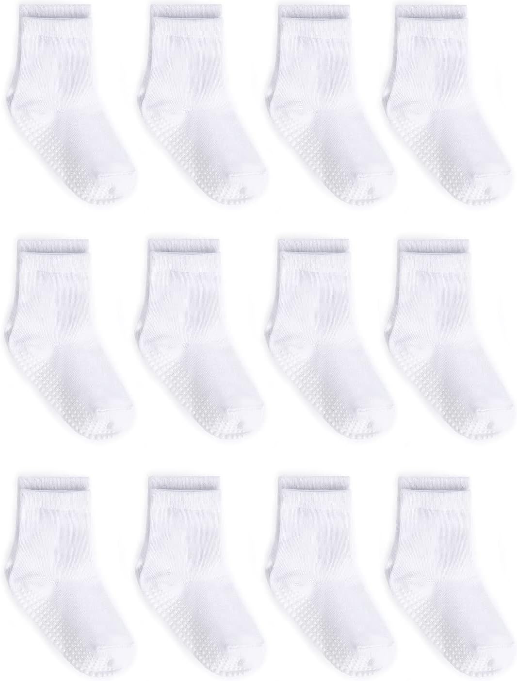 Baby Non Slip Grip Crew Socks with Anti Skid Soles for Infants Toddlers Kids Boys Girls 1-3T White