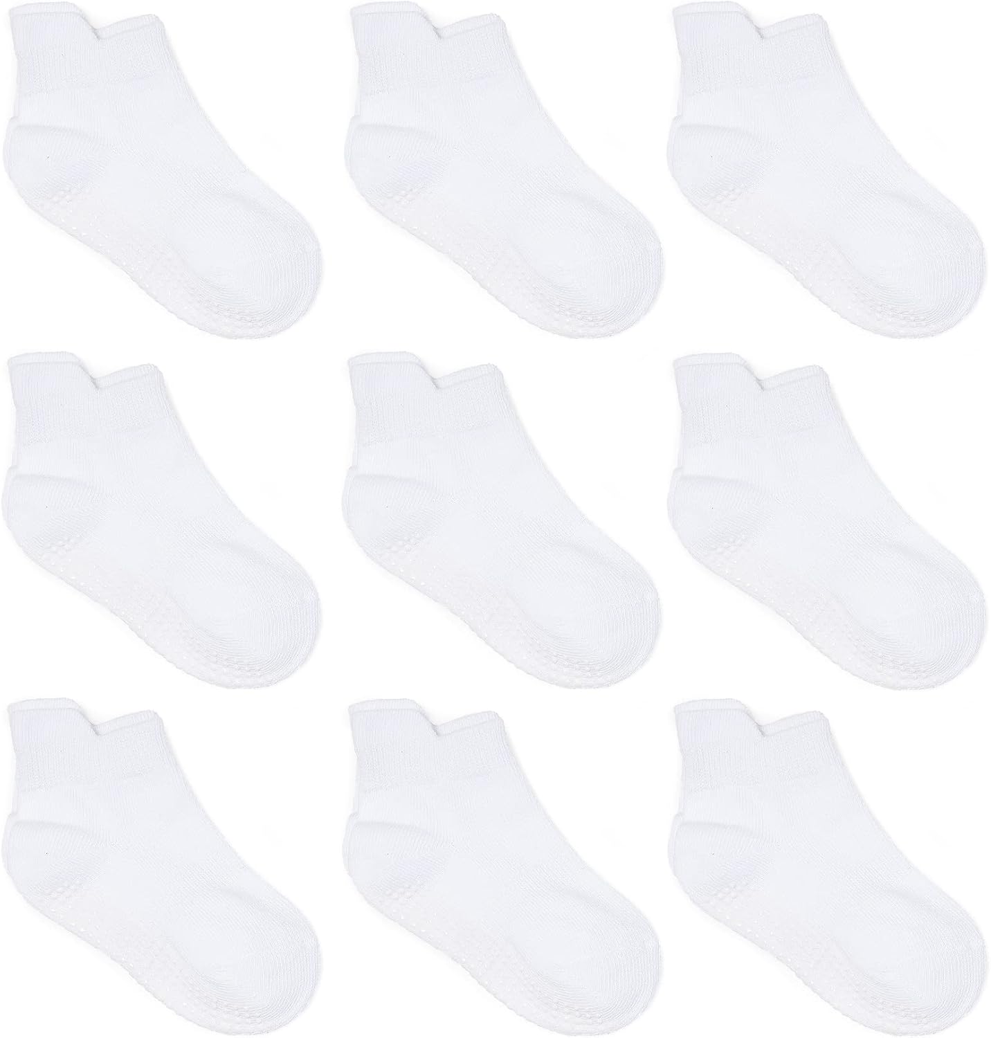 Baby Non Slip Grip Ankle Socks with Non Skid Soles for Infants Toddlers Kids Boys Girls 1-3T White - 9 Pairs