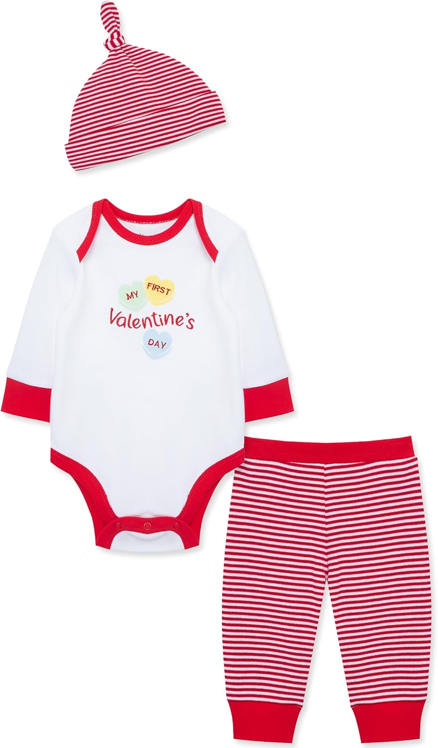 Clothes for Baby Girls' Bodysuit, Pant and Hat Set, 3-12 Months 9 Months Red