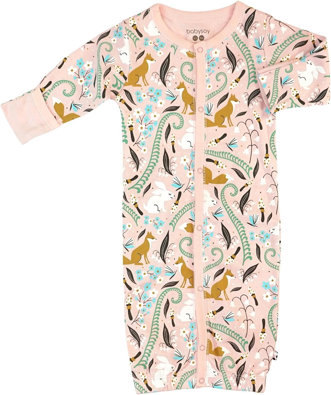 Baby Long Sleeve Gown Sleep Sack, Ultra Soft Nightgown, Modern Prints, Reversible Mittens 12-18 Months Fox/Peony