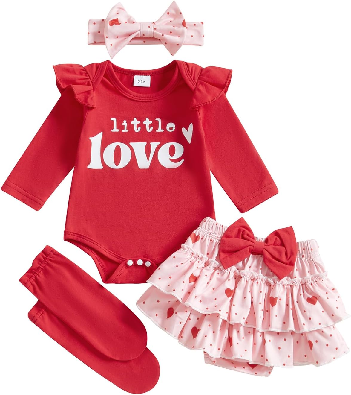 Newborn Baby Girl Thanksgiving Outfit Turkey Clothes Long Sleeve Romper+Bloomers Tutu Skirt+Socks+Headband 4Pcs 6-9 Months Little Love