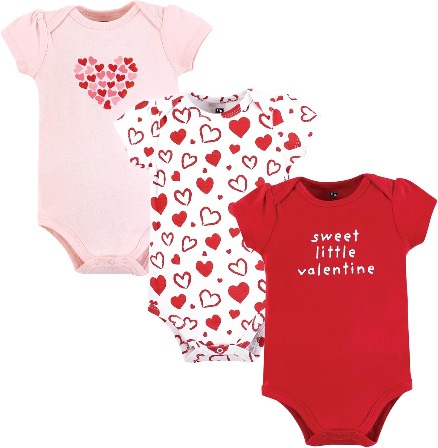 Hudson Baby Baby Girls Cotton Bodysuits 3-pack 6-9 Months Valentine Hearts