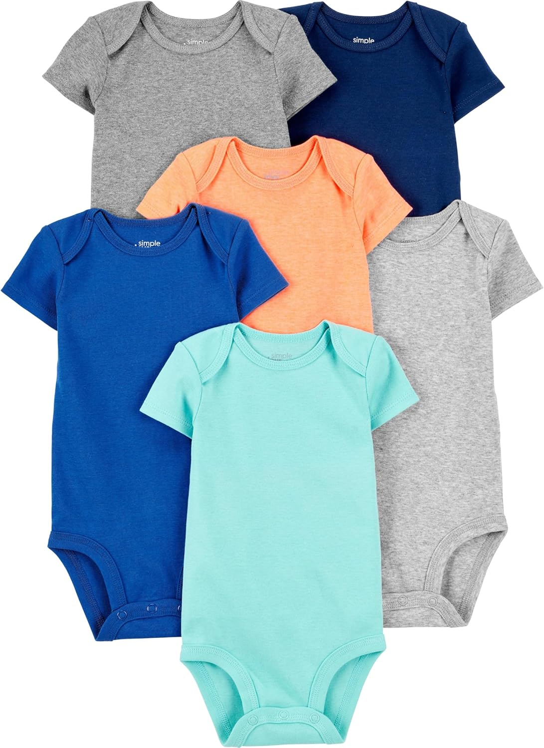 Simple Joys by Carter's Baby Boys' 6-Pack Short-Sleeve Bodysuit 3-6 Months Blue/Orange/Mint Green