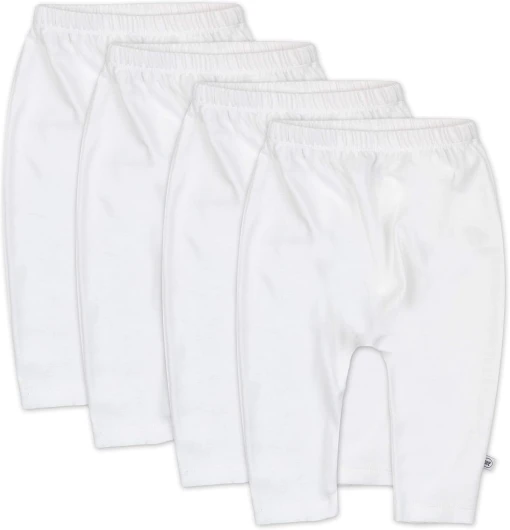Unisex-Baby Multipack Harem Pants Roomy Fit Pull on Bottoms 100% Organic Cotton for Baby Boys, Girls 0-3 Months 4-pack Bright White