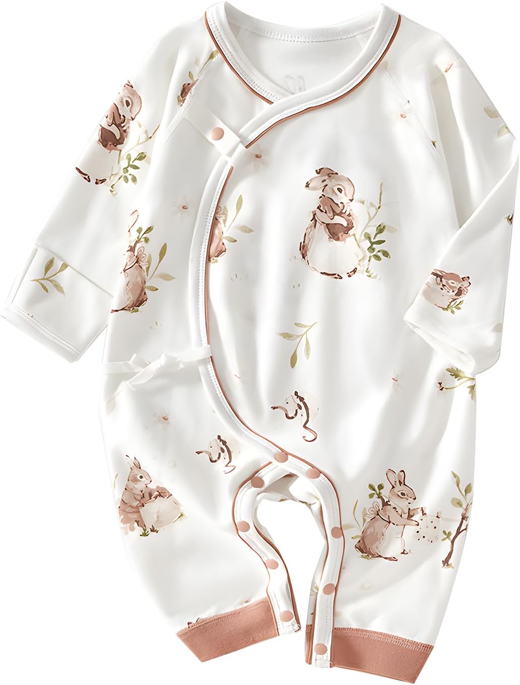 100% Organic Cotton Soft 0-6 Months Unisex Footless Newborn Baby Sleepers Pajamas Romper Boys Girls Long Sleeve 0-1M / 52 Rabbit