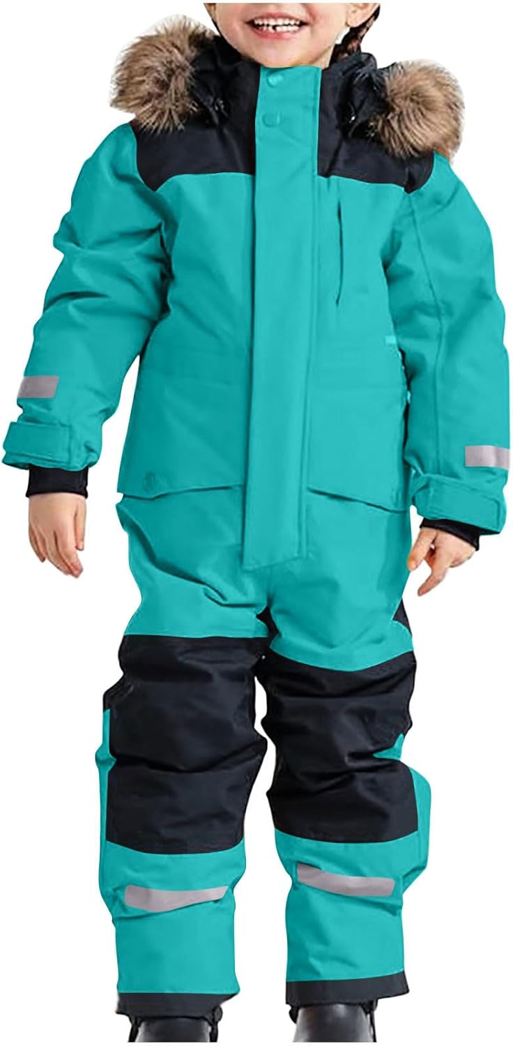 Snow Suit for Kids Girls Boys One Piece Snowsuit Waterproof Windproof Winter Outdoor Overalls Snowboarding Ski Suits 12# Sky Blue 10-11 Years