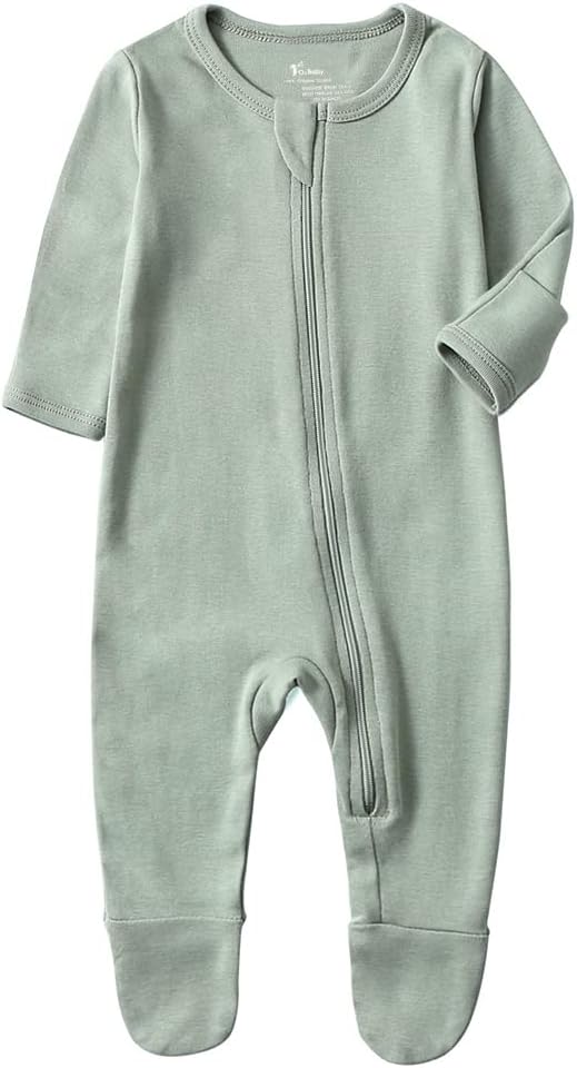 Baby Boys Girls Organic Cotton Zip-Front Sleeper Pajamas, Footed Sleep 'n Play 0-3 Months A-sage 1