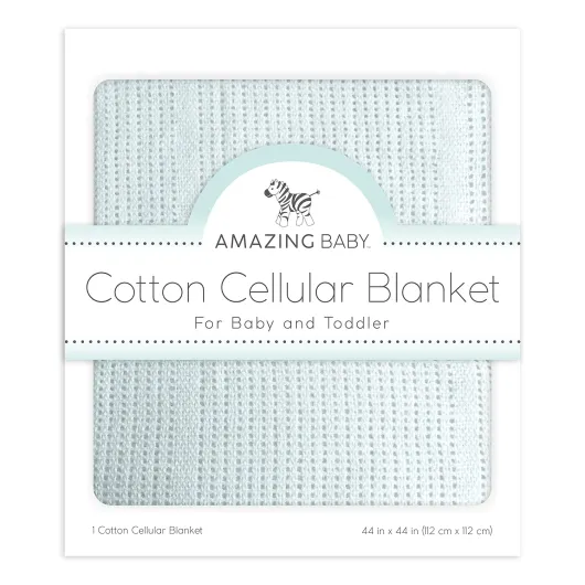 Cellular Blanket, Premium Cotton Knit, Ultra Soft, Breathable, Cozy Gift for Baby Boys and Girls, Favorite Toddler Blanket, 44 x 44 inches (112 x 112 cm), Soft Blue