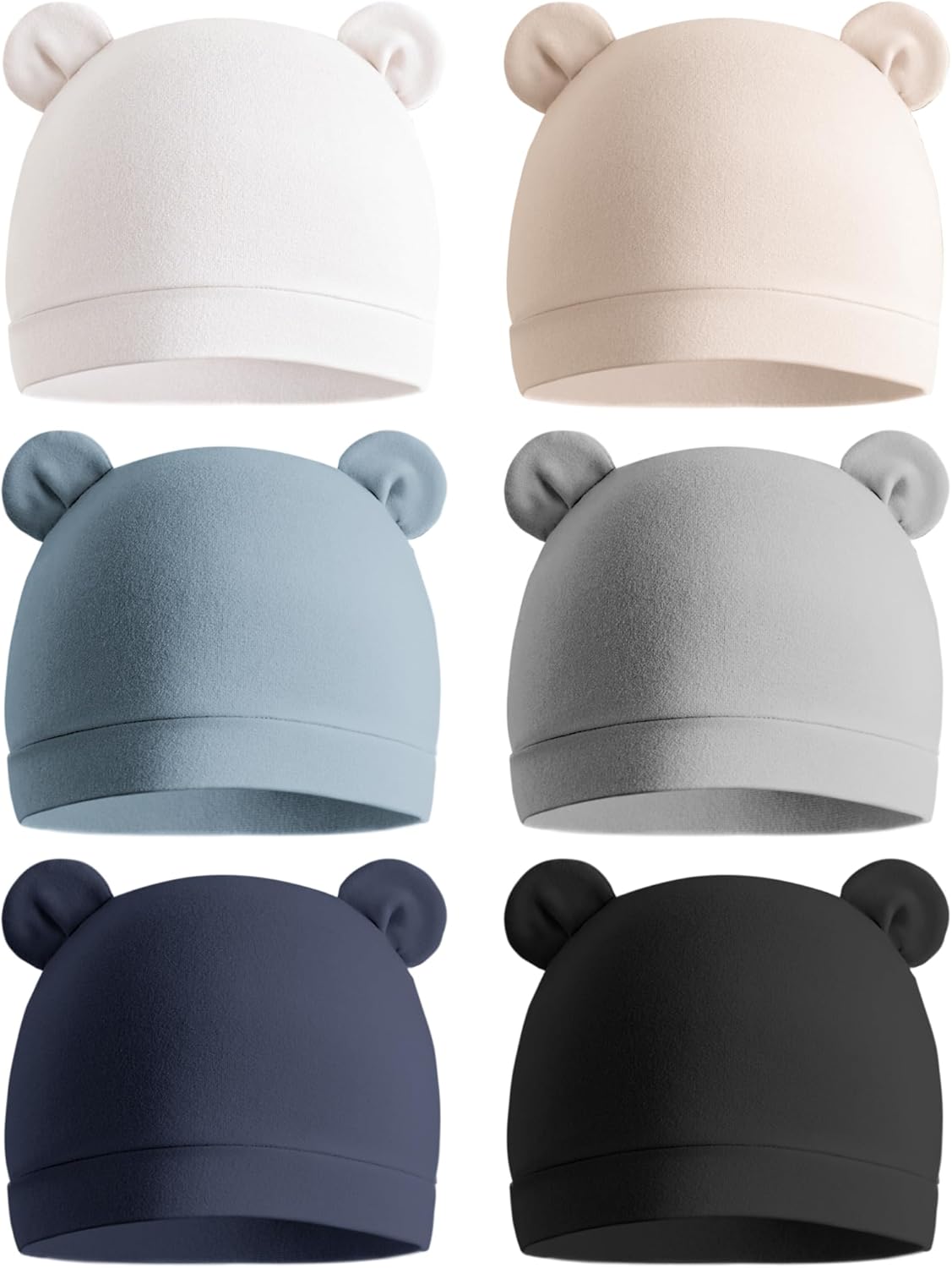 6-Pack Baby Newborn Hats with Bear Ears Baby Beanie Hats - Soft Caps for Infant Boys & Girls, 0-3 Months Beige