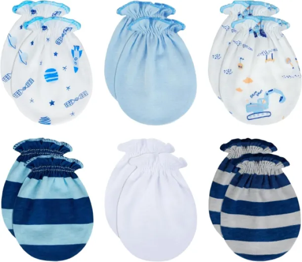 No Scratch Mittens and Hats 100% Cotton for Newborn Baby 0-6 Months Boys Girls 6 Pairs/Mb-67 Mittens