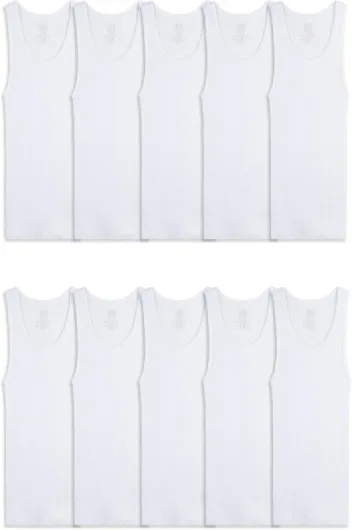Boys' Eversoft Cotton Undershirts, T Shirts & Tank Tops Tank Top 4-5T Tank - Toddler - 10 Pack - White