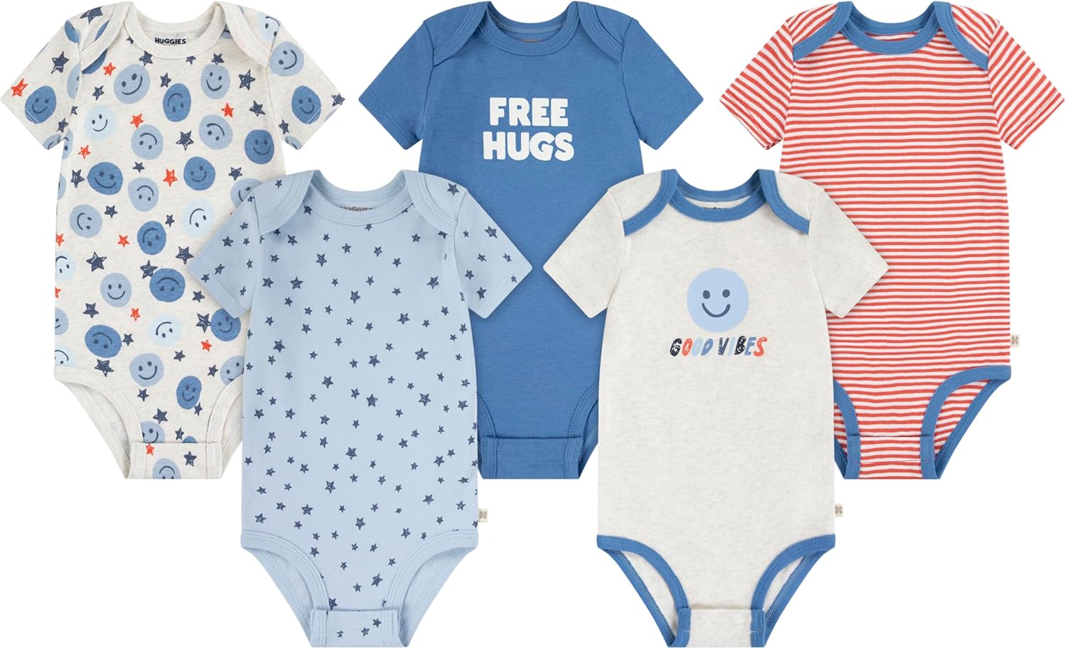 HUGGIES unisex-baby 5-pack Everyday Bodysuit Newborn Oatmeal Heather/Americana