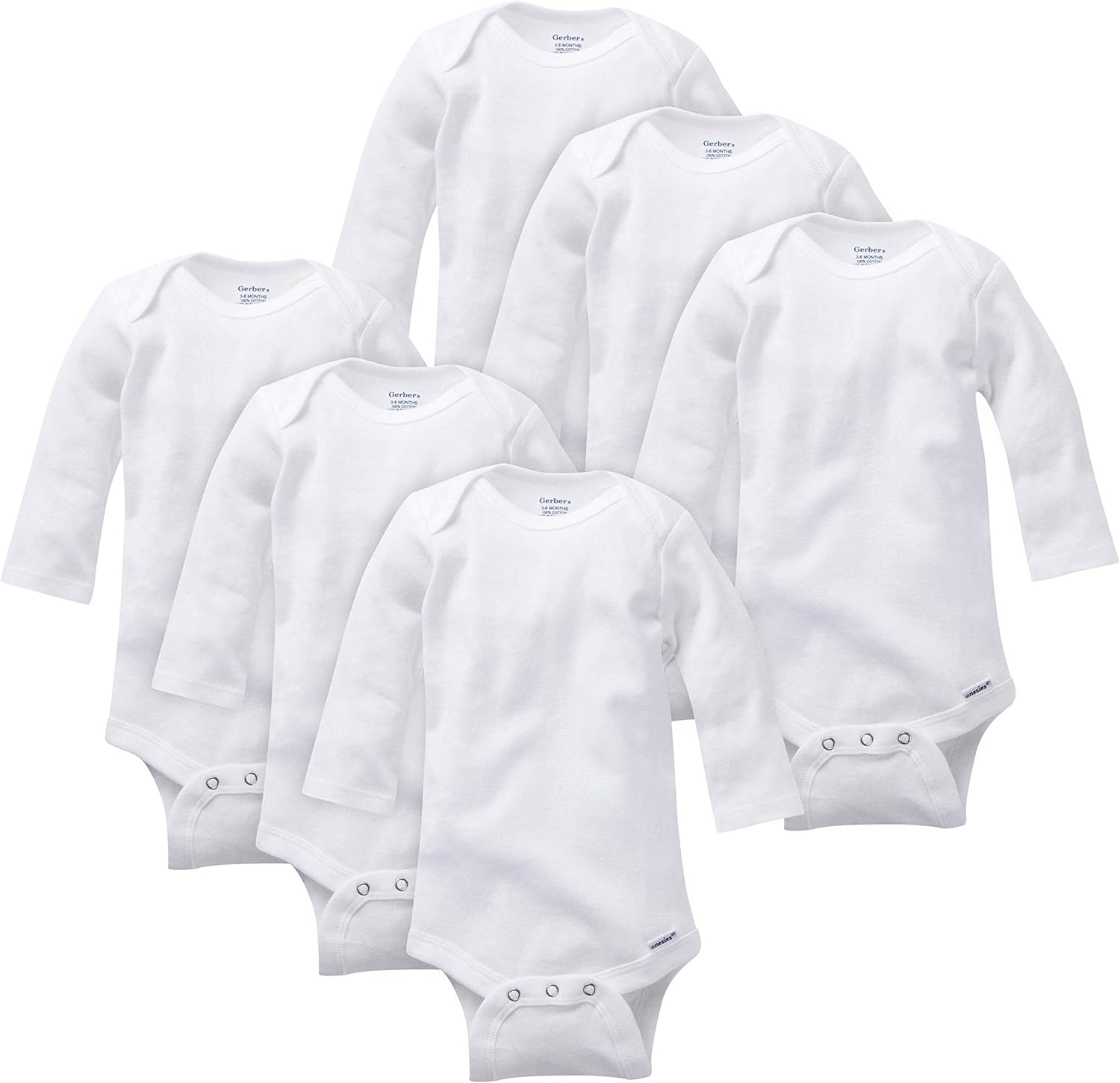 Unisex-baby Multi-pack Long-sleeve Onesies Bodysuit Mitten Cuff Sizes 3-6 Months 6-pack White