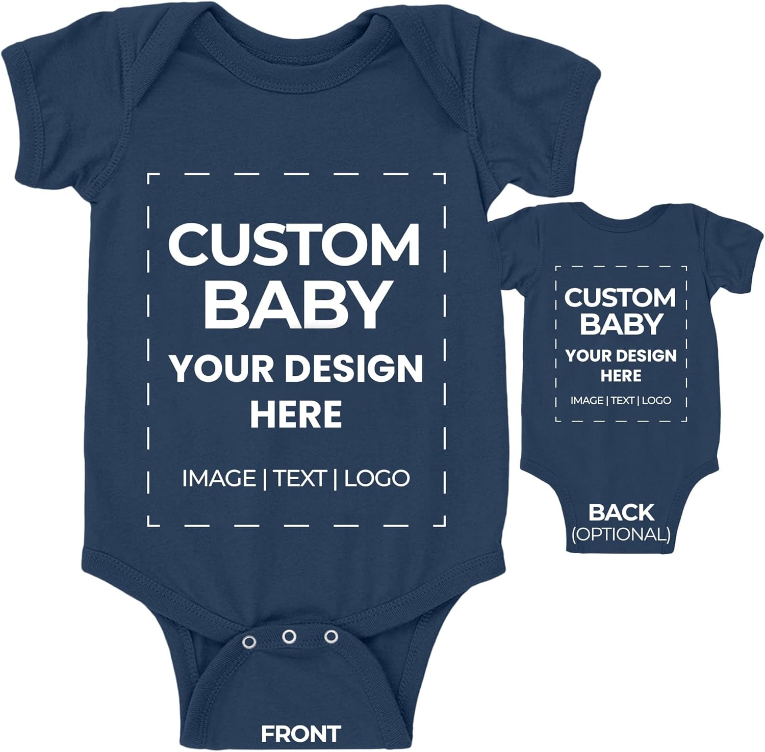 Custom Baby Bodysuit Design Your Own Body suit - Personalized Text Image - Baby Boy & Girl Newborn Romper 0-3 Months Navy Blue