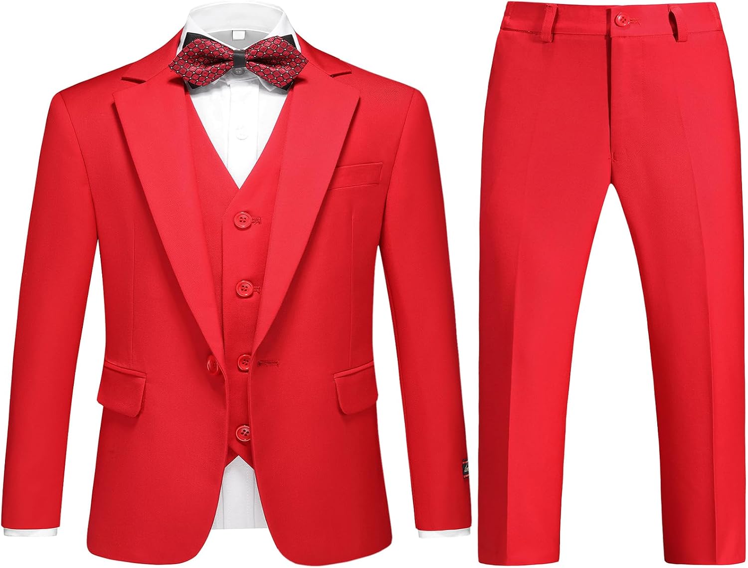 Boys Suits 3 Piece Slim Fit One Button Tuxedo Jacket Vest and Pant for Kids Prom Wedding Formal Set Size 4-14 Years 10 Years Red