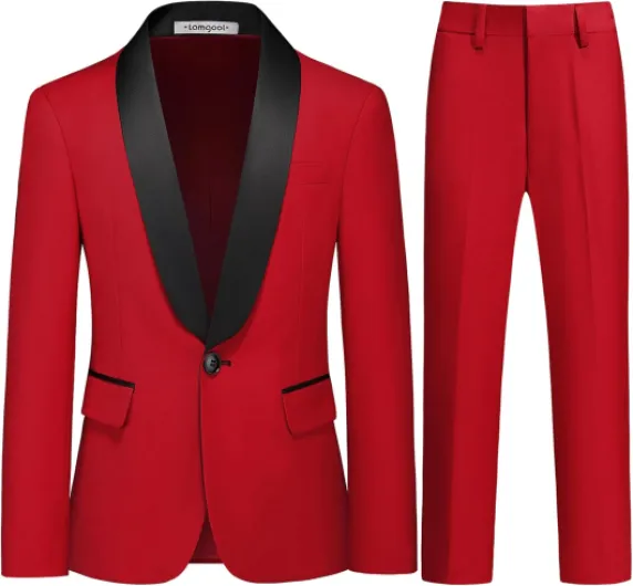 Boys Suit Slim Fit 2-Piece Formal Set Tuxedo Blazer Jacket and Pants for Kids Prom Wedding Party Size 4-16 Years 12 Years Red