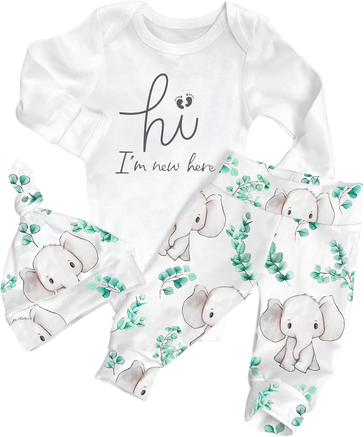 Newborn Boy Clothes Letter Print Long Sleeve Romper+Cute Animal Pants With Hat 3PCS Baby Boy Fall Winter Outfits Preemie Elephants