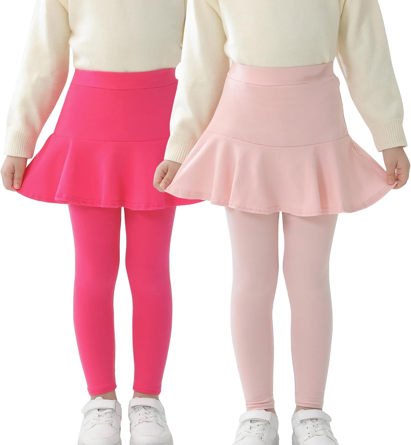 Trendy Girls' Leggings with Skirt - 2 Pack of Cotton Ruffle Skirt Pants for Kids for 3-8 Years 5T Pink+rose