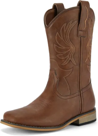 Kids Cowboy Boots for Boys Girls Western Square Toe Cowgirl Boots with Walking Heel (Toddler/Little Kid/Big Kid) 1 Little Kid Dark Brown