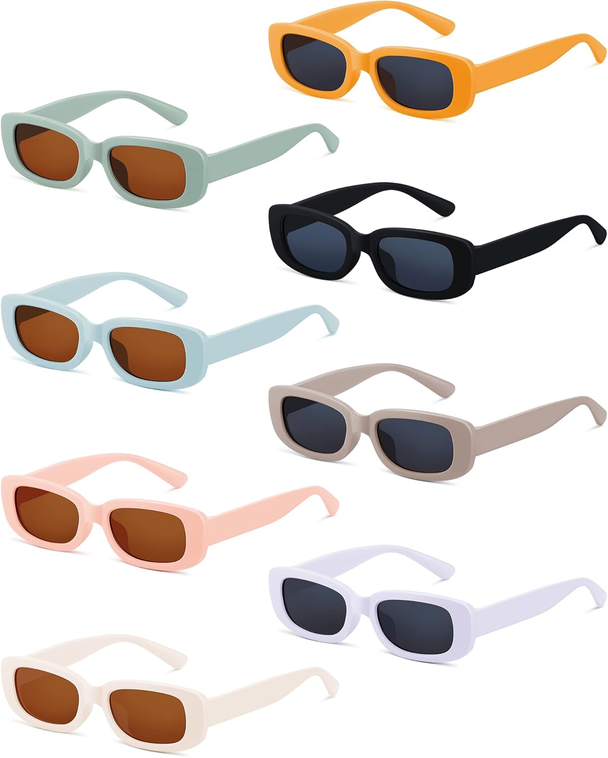 8 Pairs Kids Retro Rectangle Sunglasses Polarized Sunglasses Children Girls Boys Y2K Trendy Eyewear Square Frame Glasses for Summer Beach Age 3-10 Toddlers