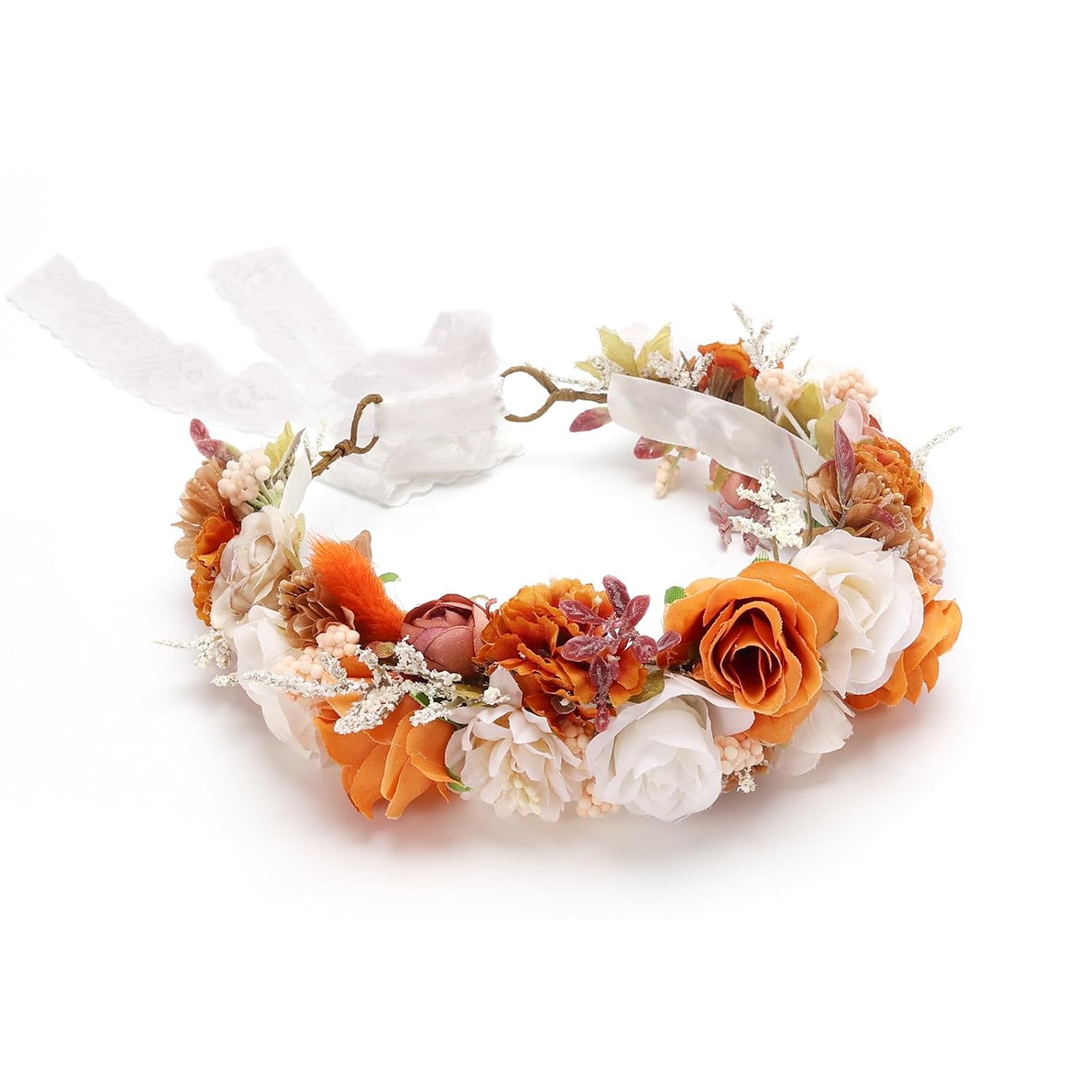 Burnt Orange Flower Crown for Girls Autumn Wedding Floral Holo Hair Headpiece Bridal Fall Wreath Young Bridemaid Crown Garland Photo Prop Headband Burnt Orange-Child Size